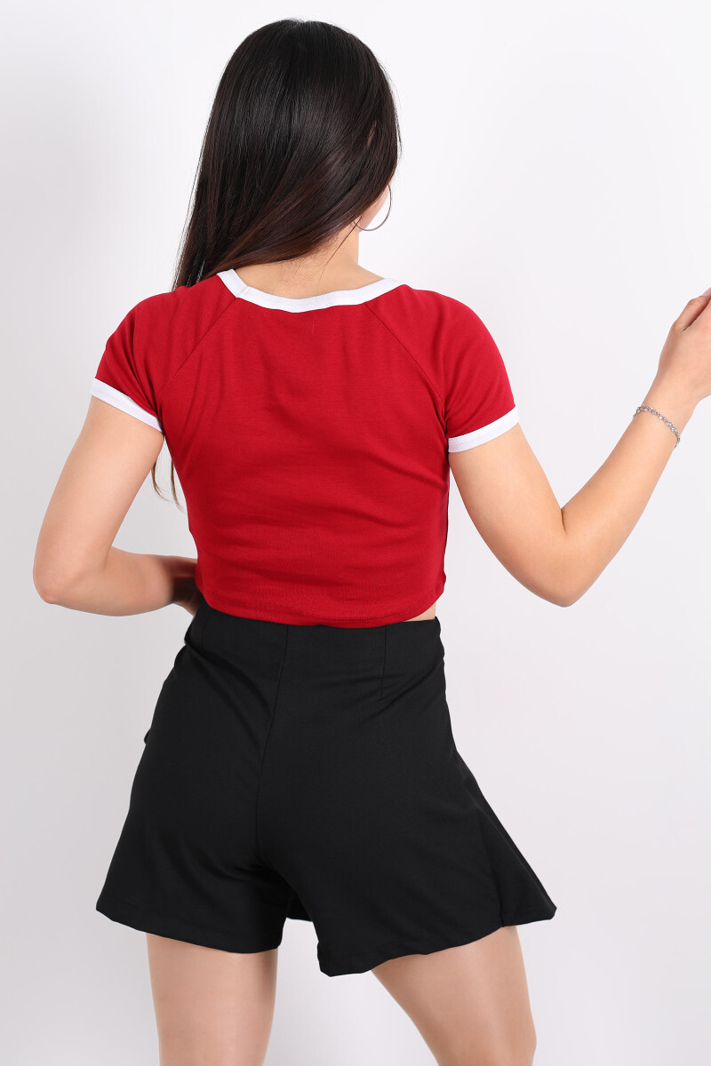 ST- Tropez Baskılı Bisiklet Yaka Kırmızı Kadın Crop - 4