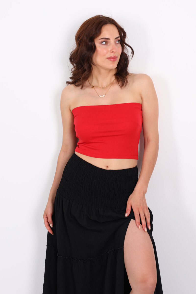 Straplez Kırmızı Kadın Crop - 4