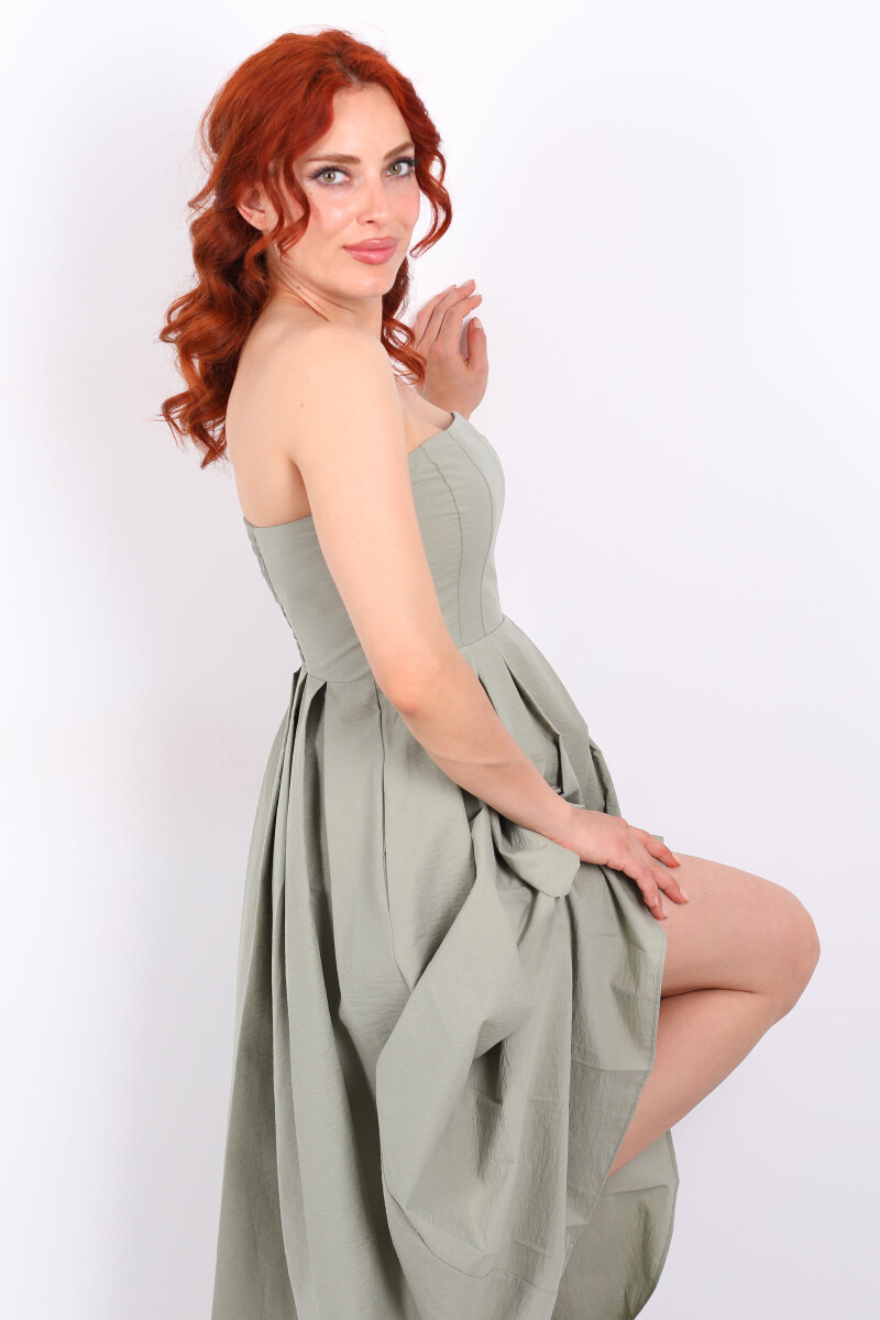 Straplez Pileli Kloş Maxi Mint Yeşili Kadın Elbise - 2