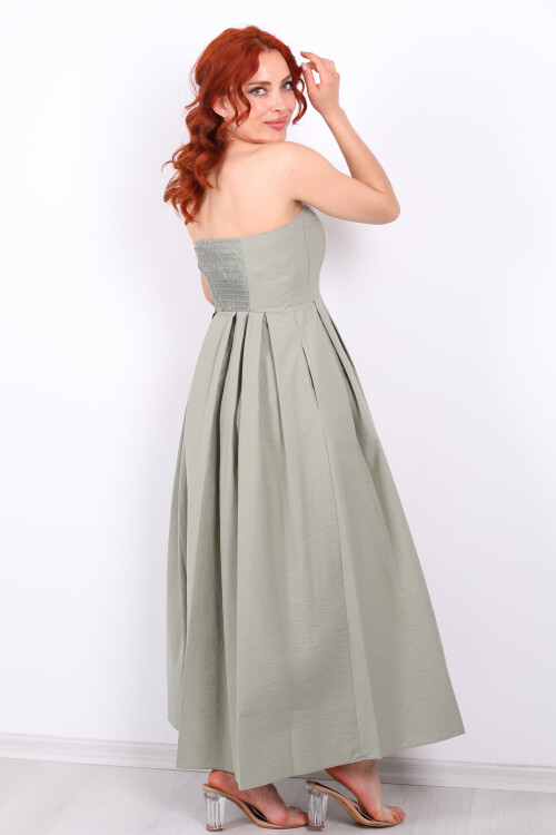 Straplez Pileli Kloş Maxi Mint Yeşili Kadın Elbise - 5