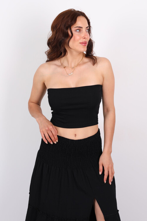 Straplez Siyah Kadın Crop - 1