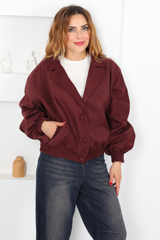 Süet Bomber Bordo Kadın Ceket - 1