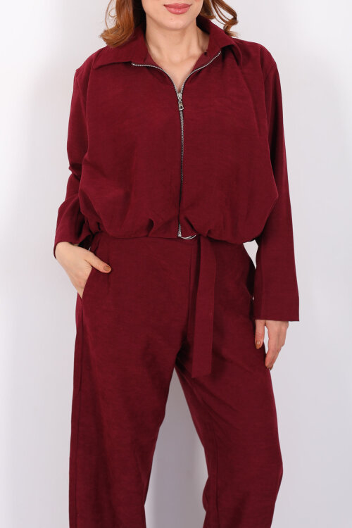 Süet Kadın Mürdüm Ceket Pantolon Takım - Berox (1)