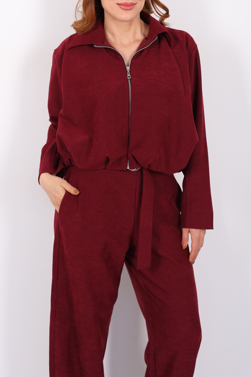 Süet Kadın Mürdüm Ceket Pantolon Takım - 2