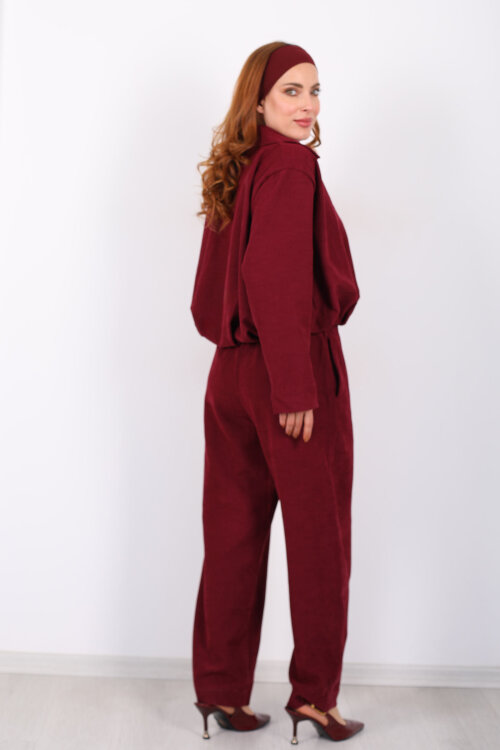 Süet Kadın Mürdüm Ceket Pantolon Takım - 6