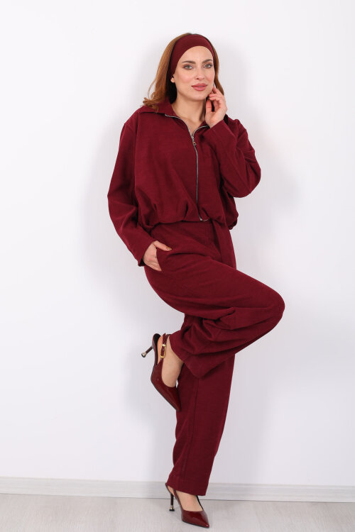 Süet Kadın Mürdüm Ceket Pantolon Takım - Berox