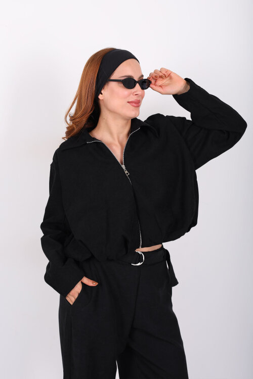 Süet Kadın Siyah Ceket Pantolon Takım - Berox