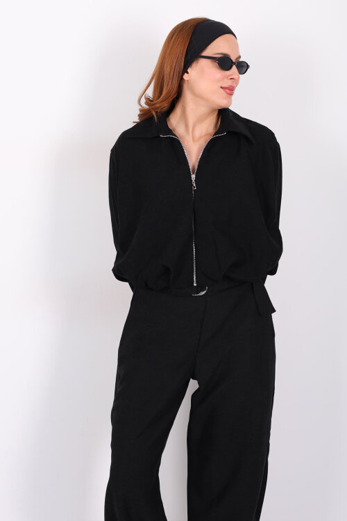 Süet Kadın Siyah Ceket Pantolon Takım - 4