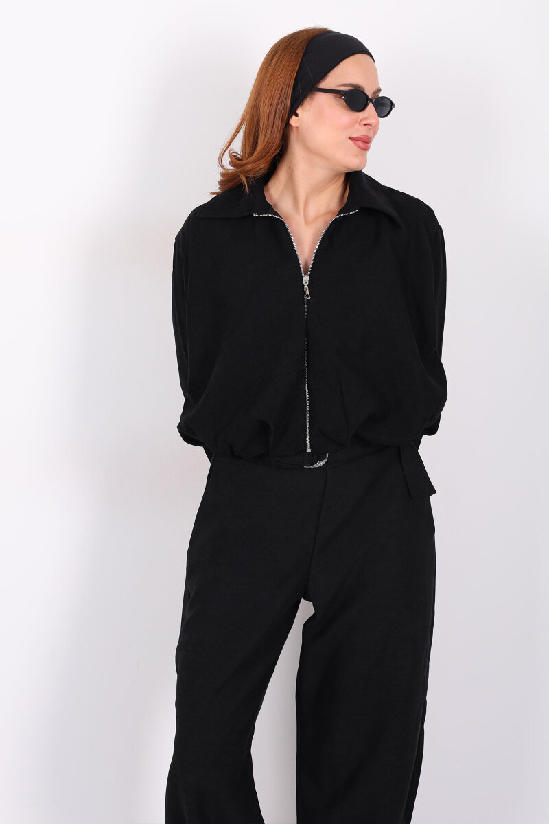 Süet Kadın Siyah Ceket Pantolon Takım - 4