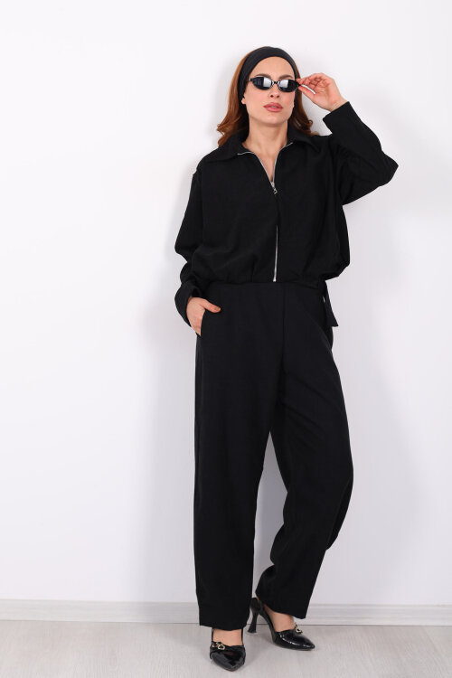 Süet Kadın Siyah Ceket Pantolon Takım - 3