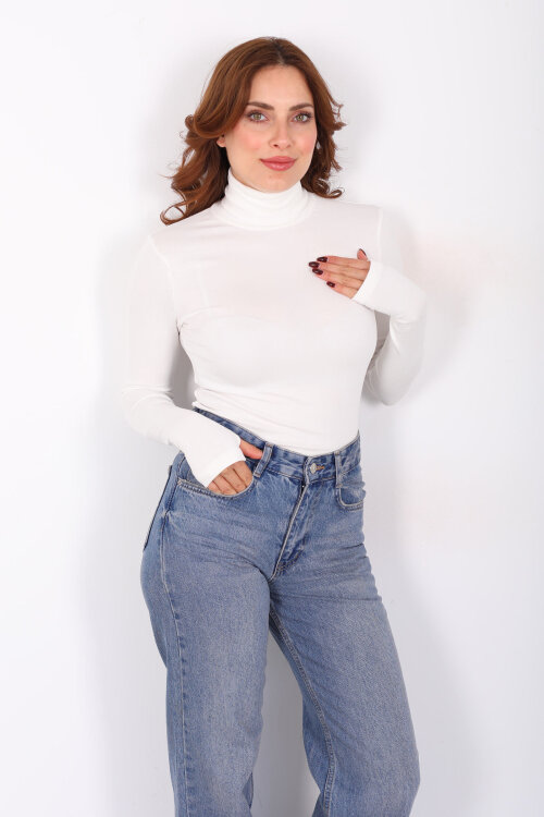 Tam Balıkçı Beyaz Kadın Parmak Geçirmeli Buzzy Body - Berox