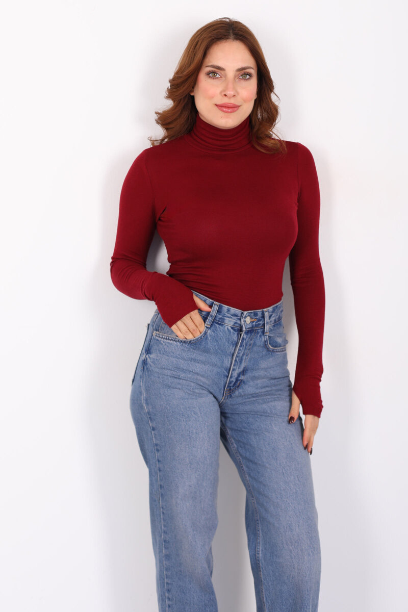 Tam Balıkçı Bordo Kadın Parmak Geçirmeli Buzzy Body - 3