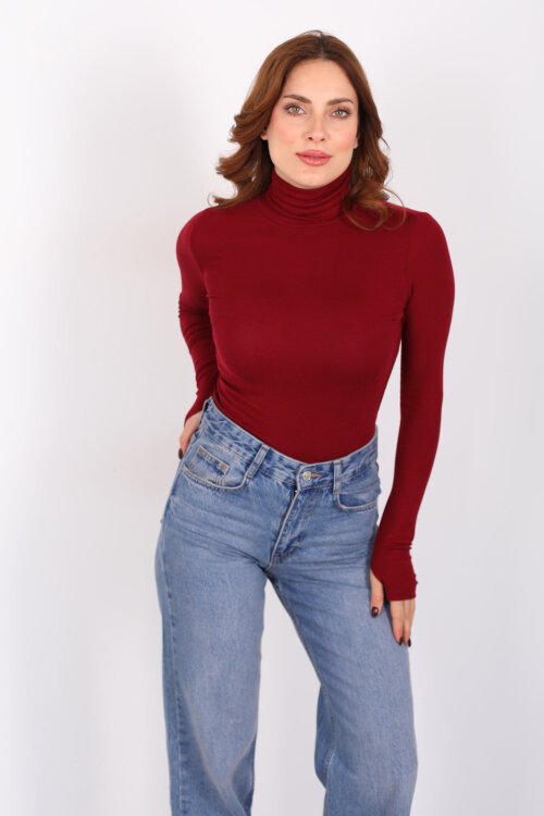 Tam Balıkçı Bordo Kadın Parmak Geçirmeli Buzzy Body - 6