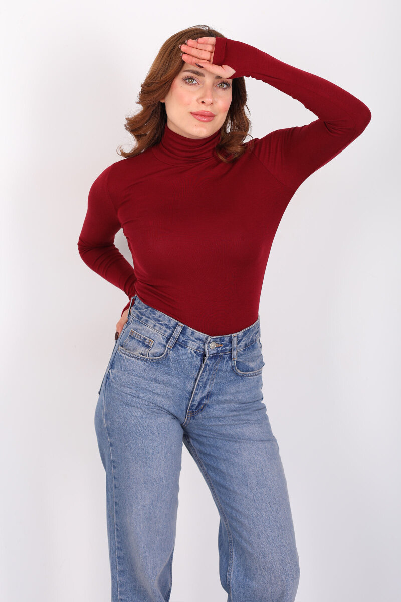 Tam Balıkçı Bordo Kadın Parmak Geçirmeli Buzzy Body - 1