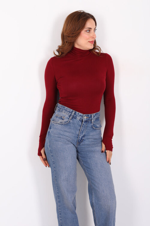 Tam Balıkçı Bordo Kadın Parmak Geçirmeli Buzzy Body - 4