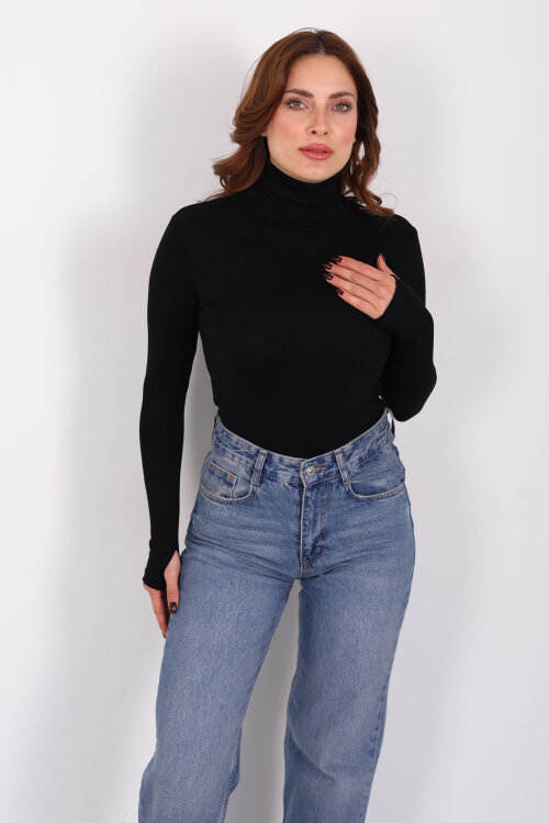 Tam Balıkçı Siyah Kadın Parmak Geçirmeli Buzzy Body - 4