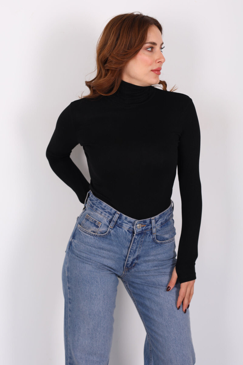 Tam Balıkçı Siyah Kadın Parmak Geçirmeli Buzzy Body - 1