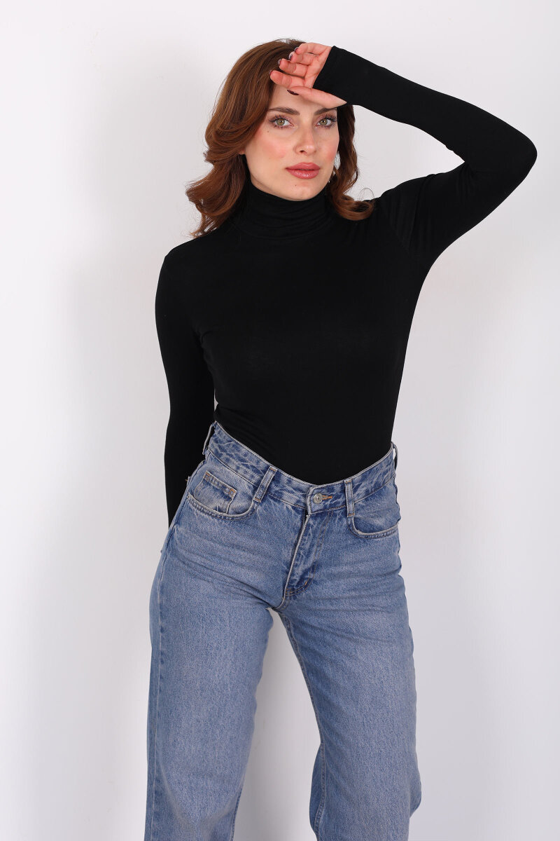 Tam Balıkçı Siyah Kadın Parmak Geçirmeli Buzzy Body - 3