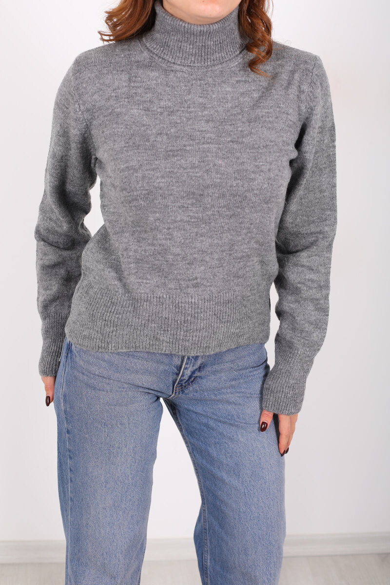 Tam Balıkçı Yaka Antrasit Kadın Triko Kazak - 2