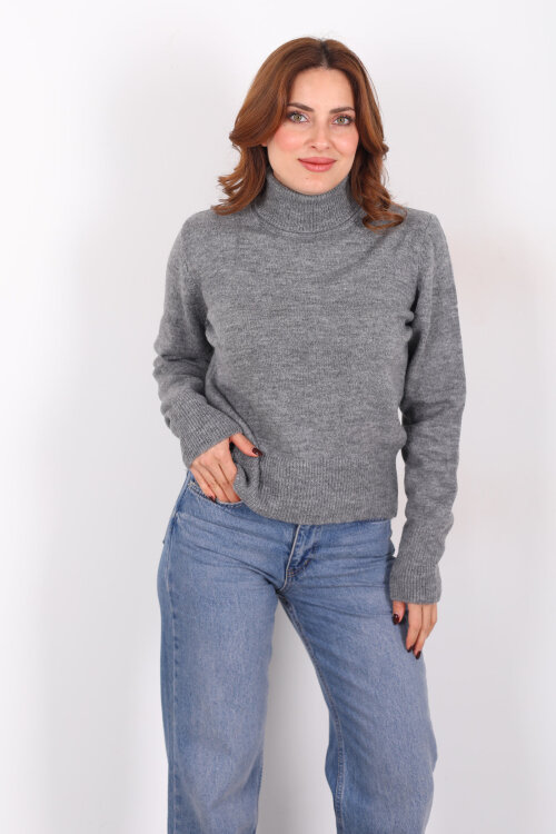 Tam Balıkçı Yaka Antrasit Kadın Triko Kazak - 5