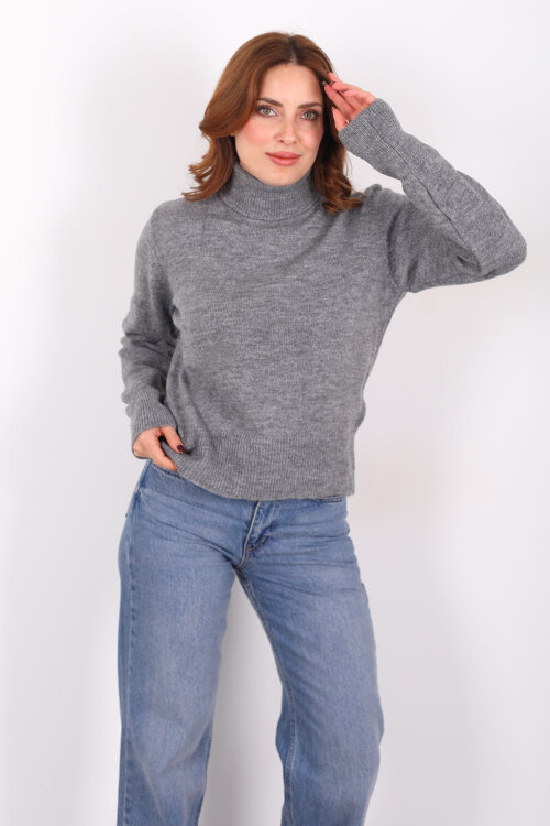 Tam Balıkçı Yaka Antrasit Kadın Triko Kazak - 3