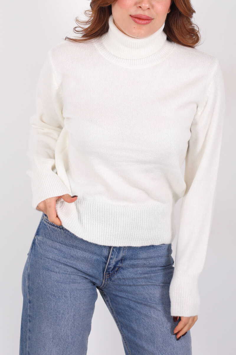 Tam Balıkçı Yaka Ekru Kadın Triko Kazak - 2