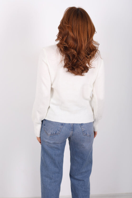 Tam Balıkçı Yaka Ekru Kadın Triko Kazak - 4