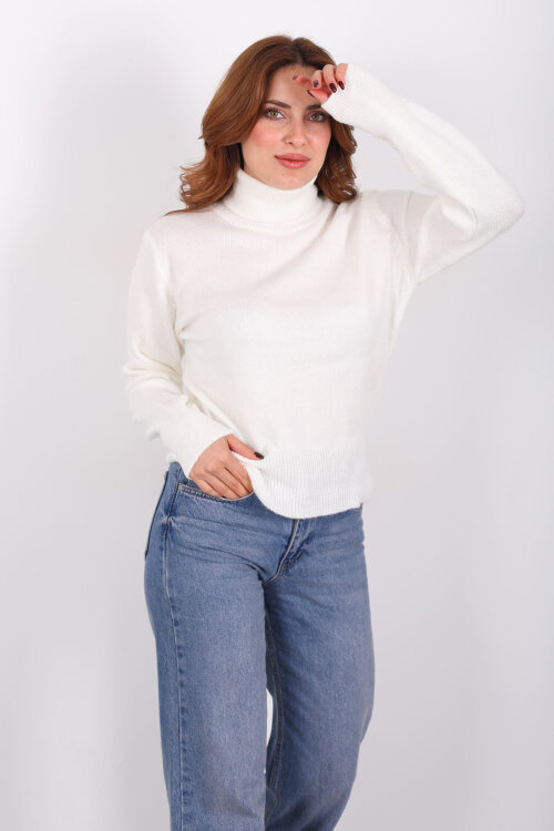 Tam Balıkçı Yaka Ekru Kadın Triko Kazak - Berox