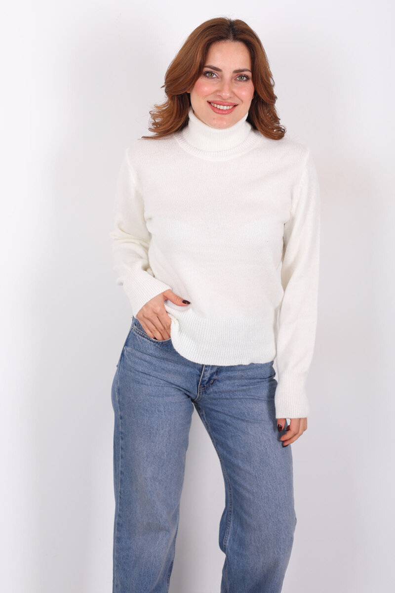 Tam Balıkçı Yaka Ekru Kadın Triko Kazak - 5
