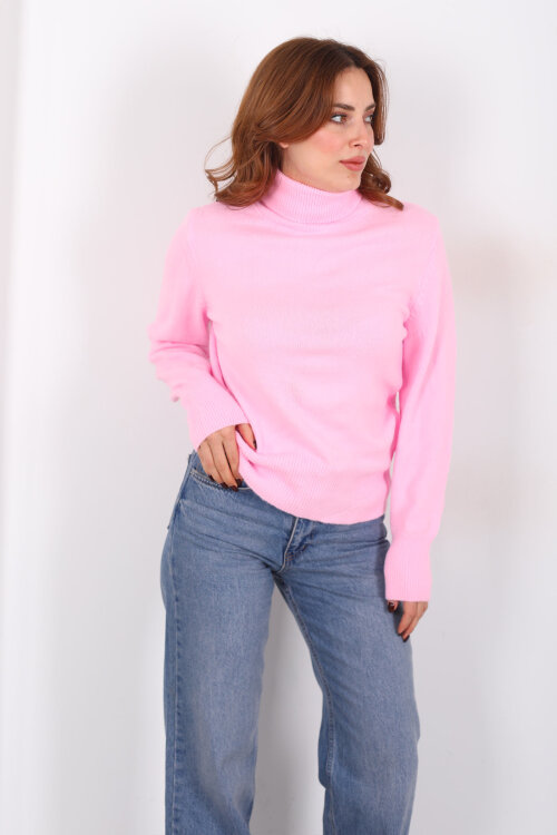 Tam Balıkçı Yaka Pembe Kadın Triko Kazak - 4