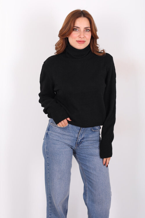 Tam Balıkçı Yaka Siyah Kadın Triko Kazak - 4