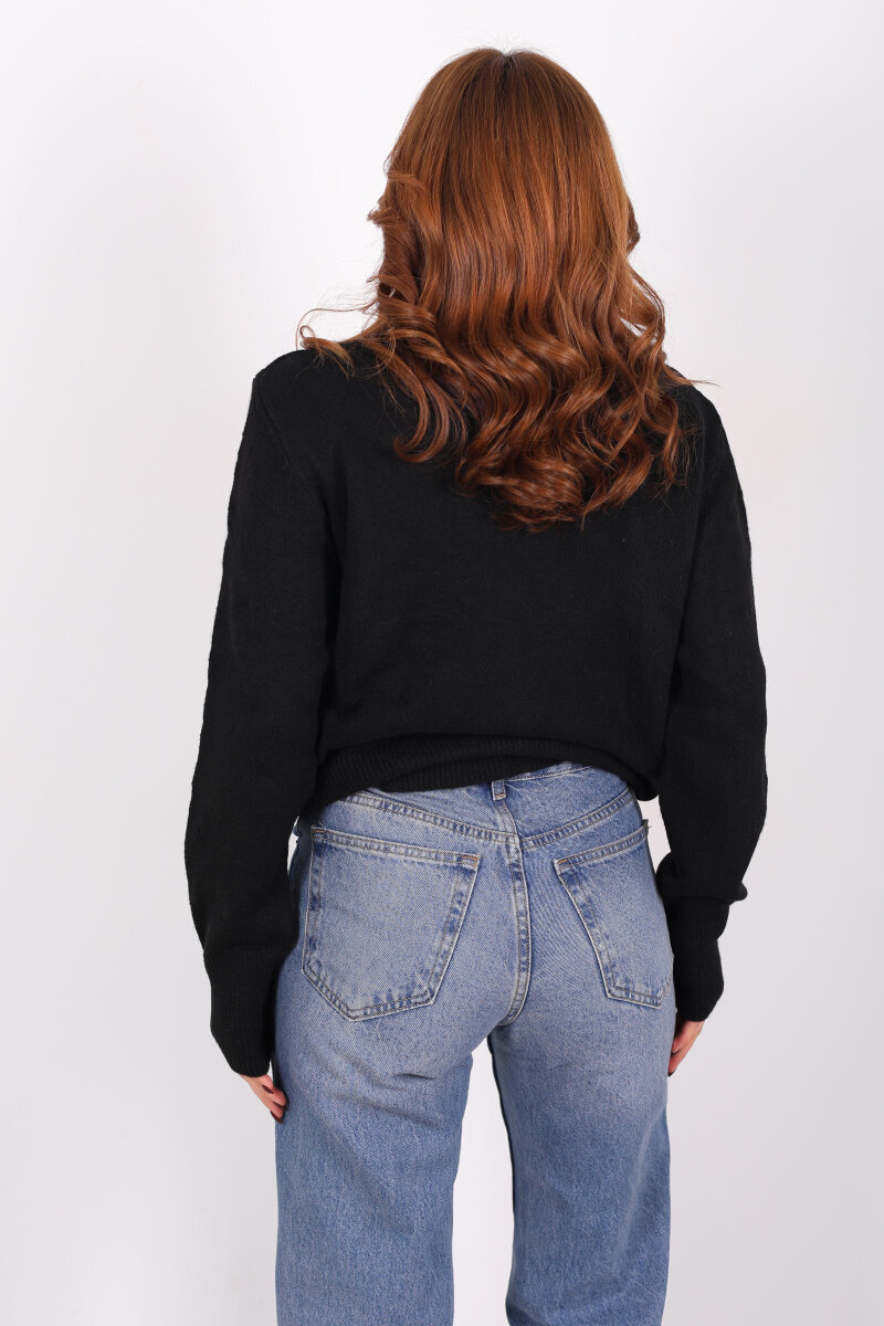 Tam Balıkçı Yaka Siyah Kadın Triko Kazak - 2