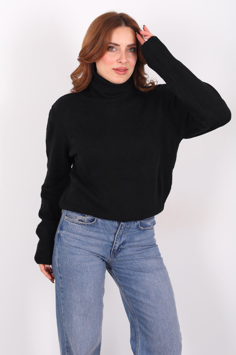 Tam Balıkçı Yaka Siyah Kadın Triko Kazak - 3