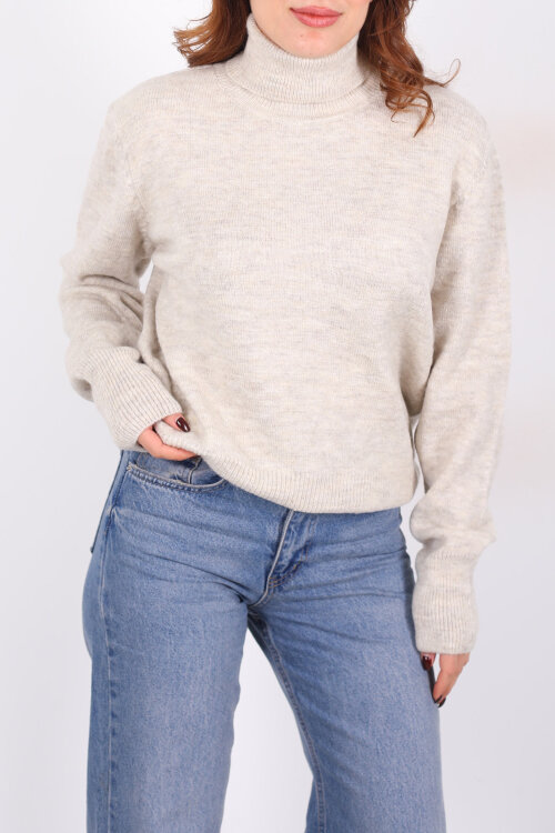 Tam Balıkçı Yaka Taş Rengi Kadın Triko Kazak - 2