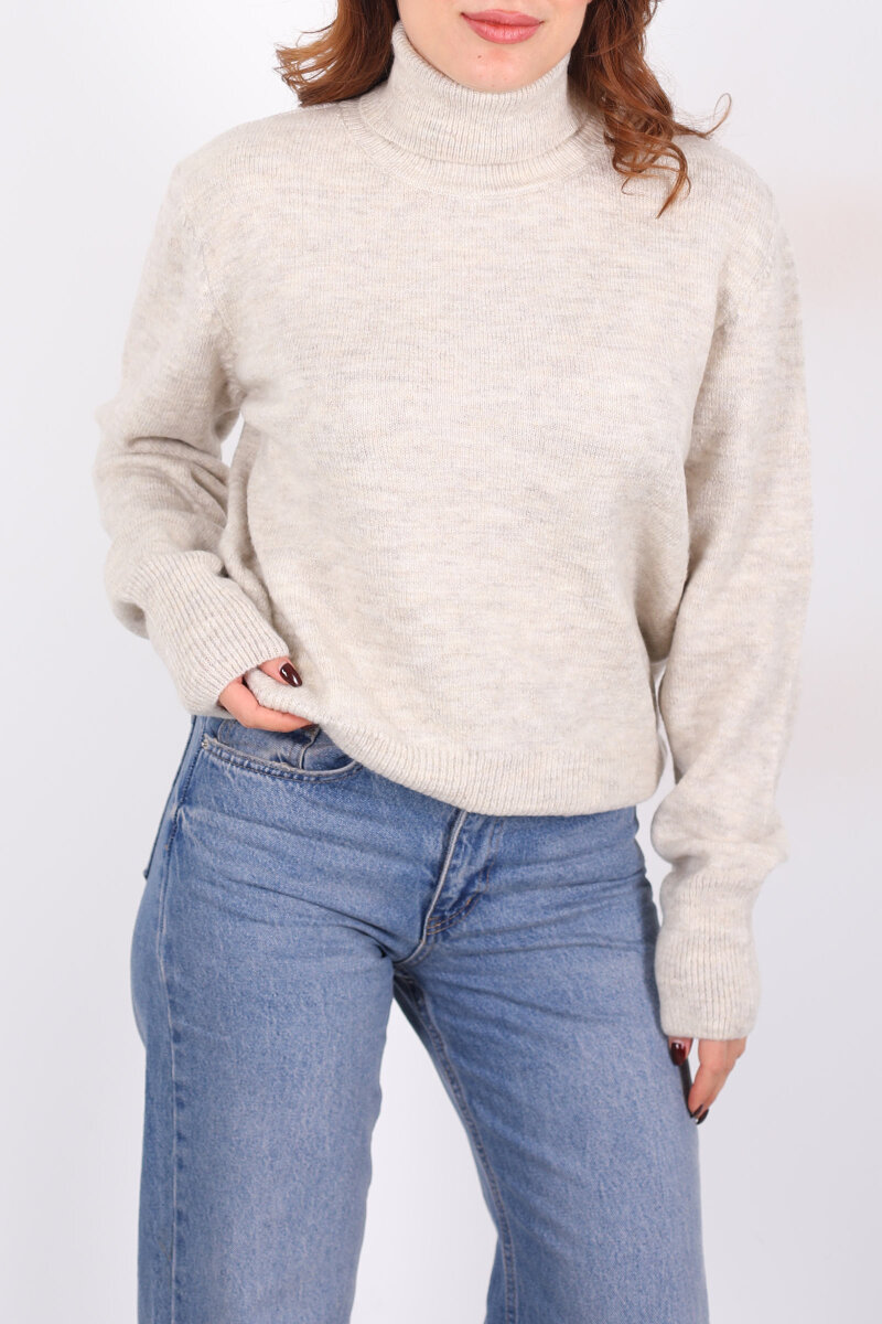 Tam Balıkçı Yaka Taş Rengi Kadın Triko Kazak - 2