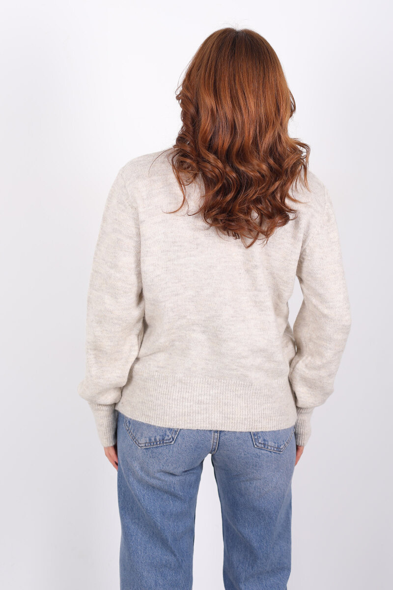 Tam Balıkçı Yaka Taş Rengi Kadın Triko Kazak - 4