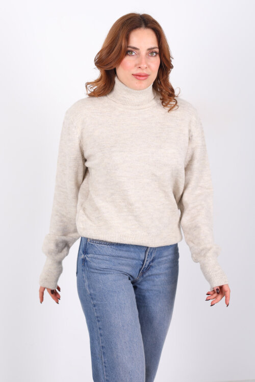 Tam Balıkçı Yaka Taş Rengi Kadın Triko Kazak - 3