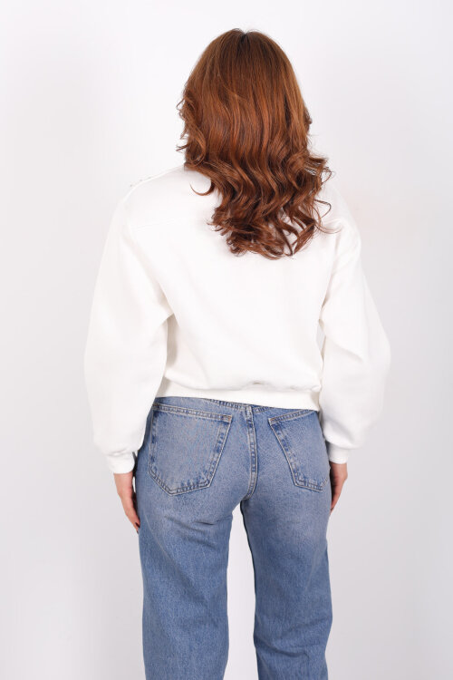 Taş Detaylı Beyaz Kadın Üç İp Sweatshirt - 4