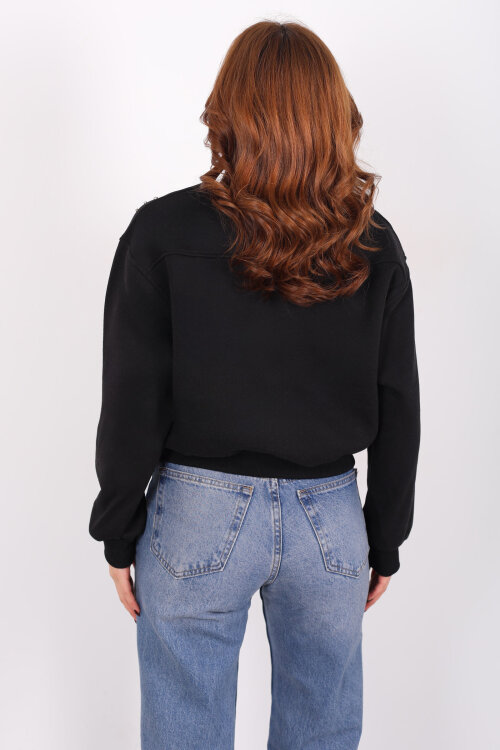 Taş Detaylı Siyah Kadın Üç İp Sweatshirt - 5