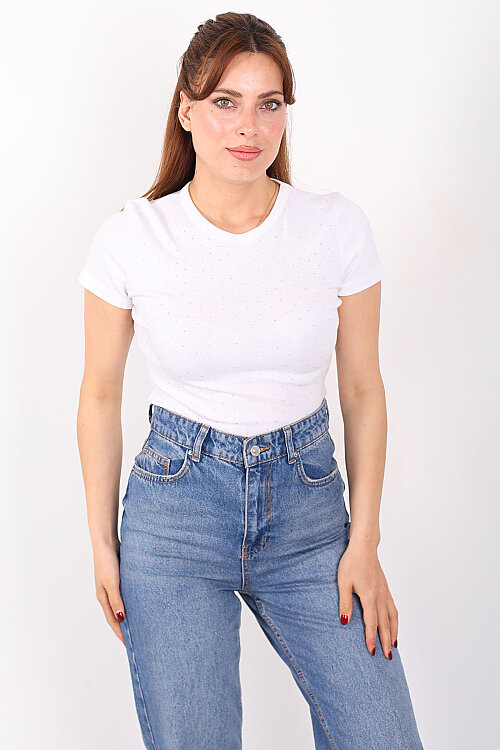 Taş Serpme Bisiklet Yaka Beyaz Kadın Basic Body - 4