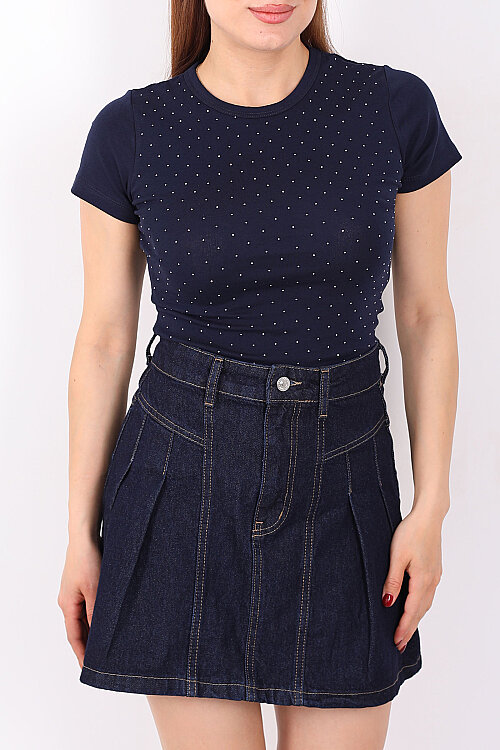 Taş Serpme Bisiklet Yaka Lacivert Kadın Basic Body - 2