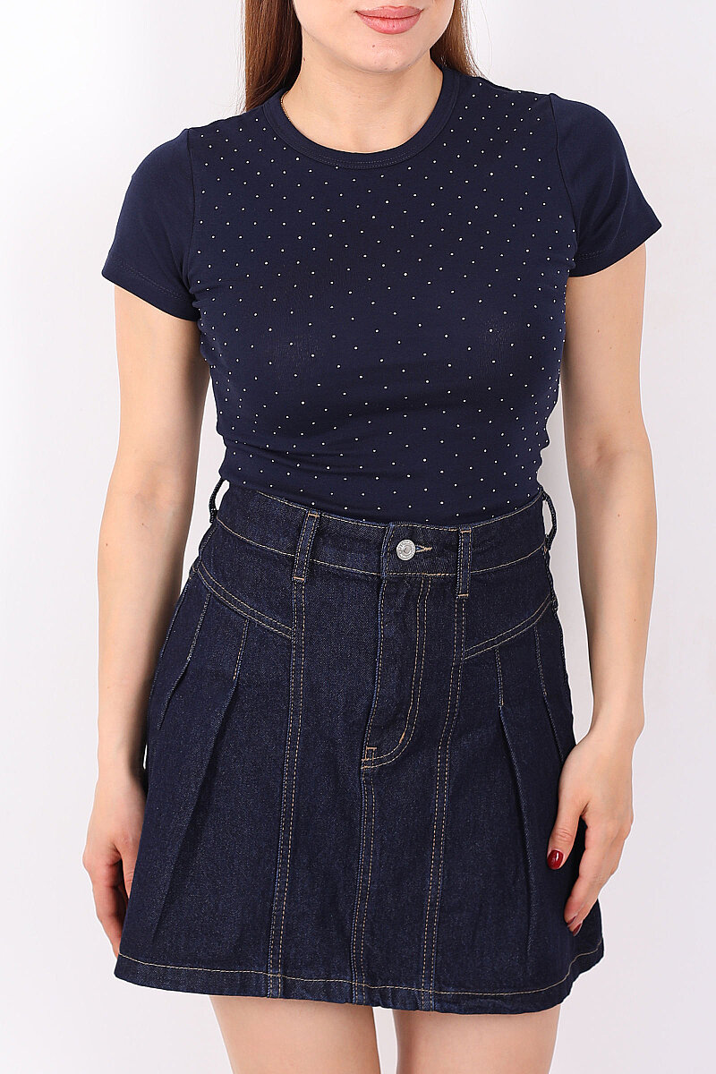 Taş Serpme Bisiklet Yaka Lacivert Kadın Basic Body - 2