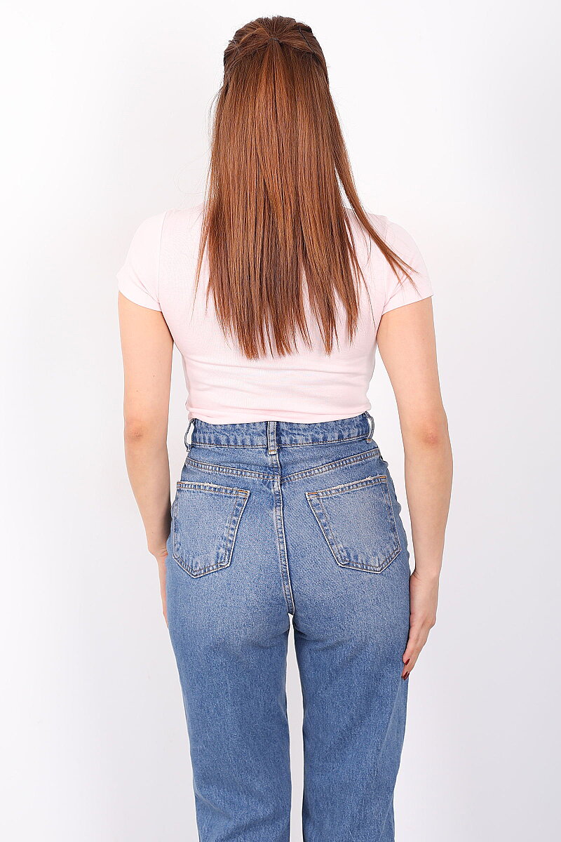 Taş Serpme Bisiklet Yaka Pudra Kadın Basic Body - 4