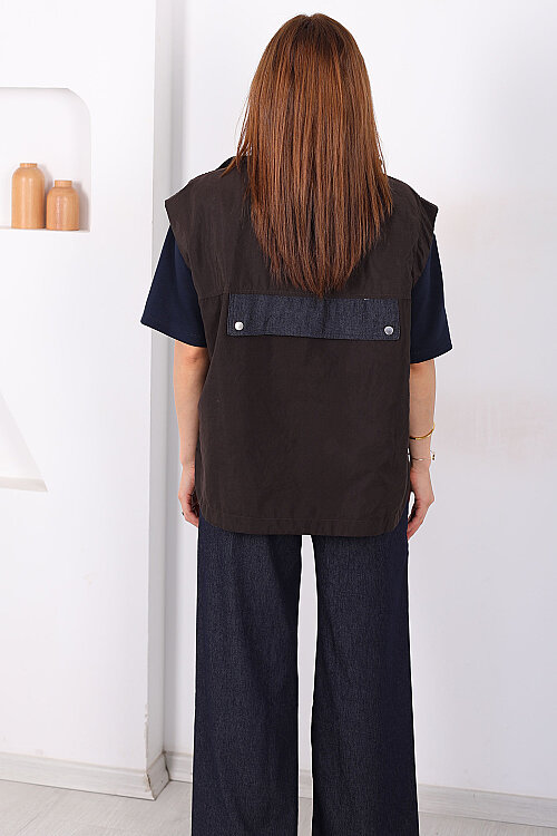 Tasarım Paraşüt Garnili Üçlü Kadın Acı Kahve Pantolon Takım - 6