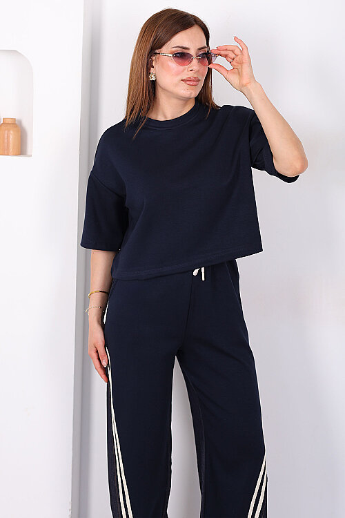 Tasarım Paraşüt Garnili Üçlü Kadın Haki Pantolon Takım - 5