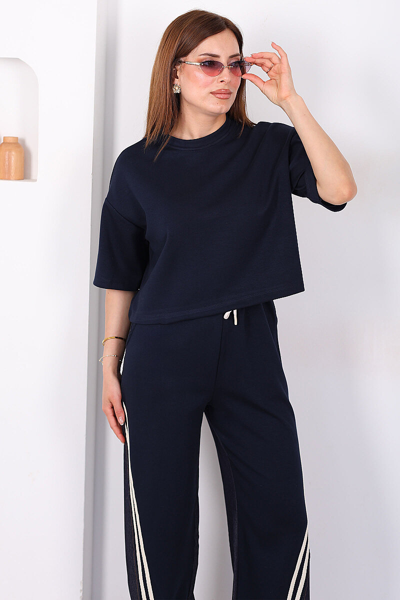 Tasarım Paraşüt Garnili Üçlü Kadın Haki Pantolon Takım - 5