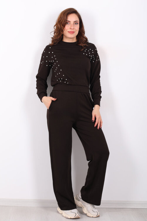 Taşlı Acı Kahve Kadın Modal Takım - Berox