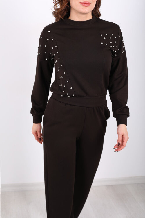 Taşlı Acı Kahve Kadın Modal Takım - Berox (1)