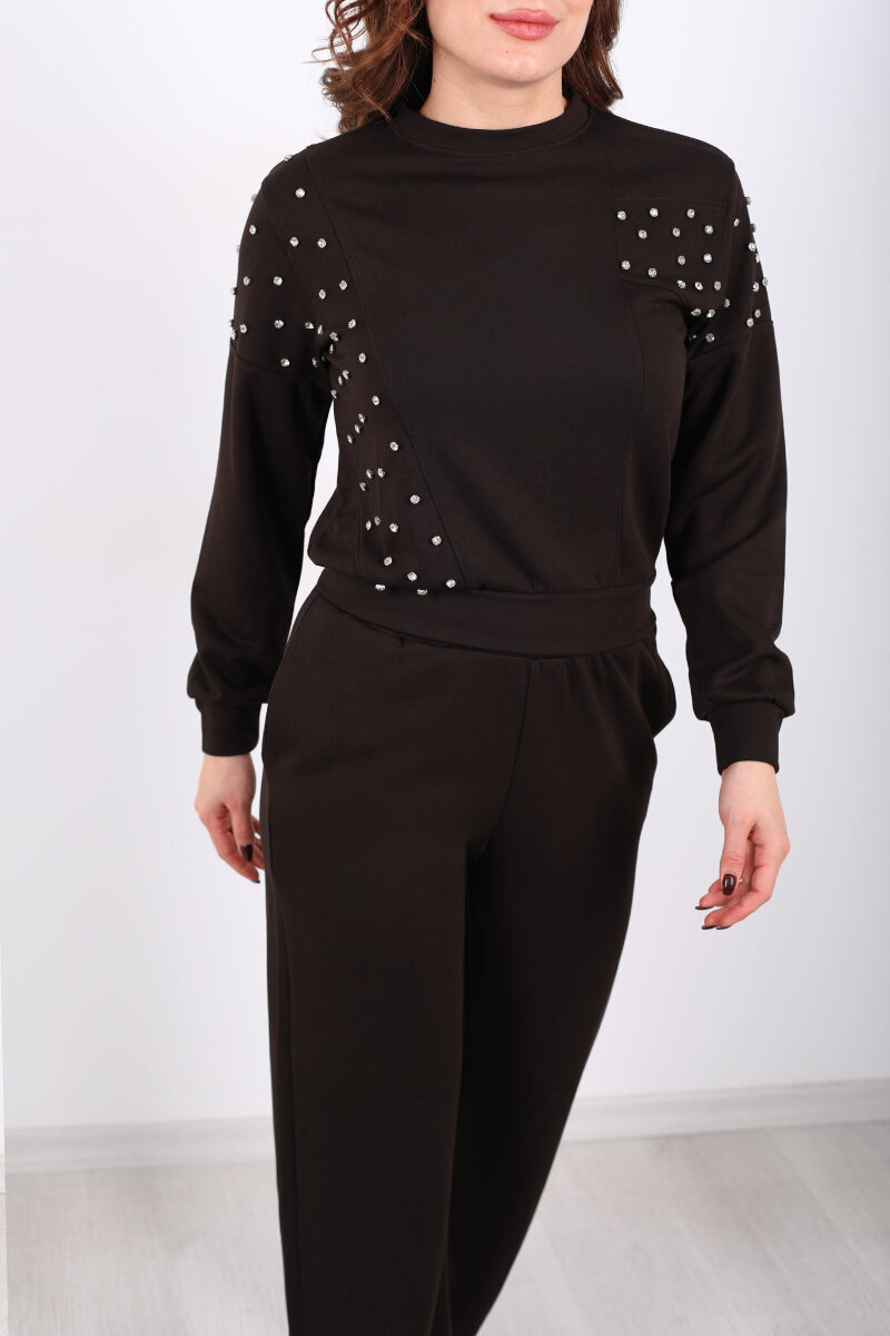 Taşlı Acı Kahve Kadın Modal Takım - 2