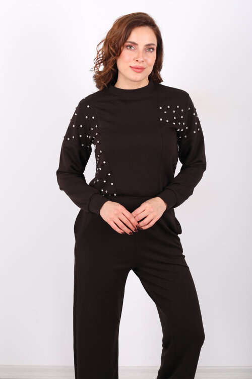 Taşlı Acı Kahve Kadın Modal Takım - 3